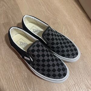 Vans Men’s Women’s Checkerboard Slip-On Sneakers — Black & Gray
